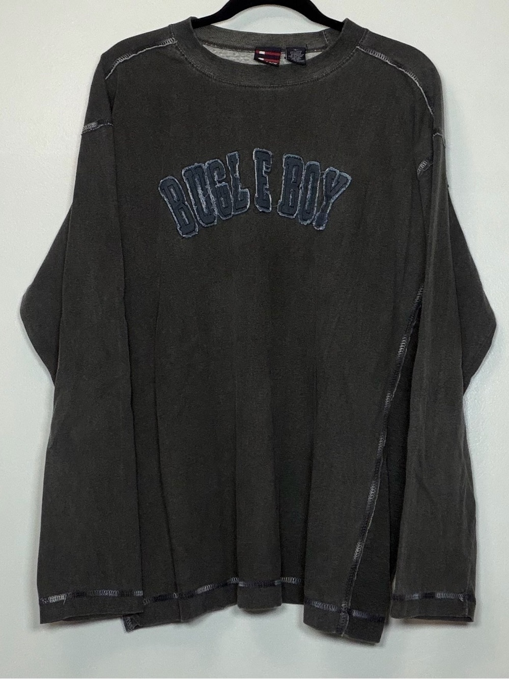 Vintage Bugle Boy Charcoal Heather Tee with Blue & White Accent
